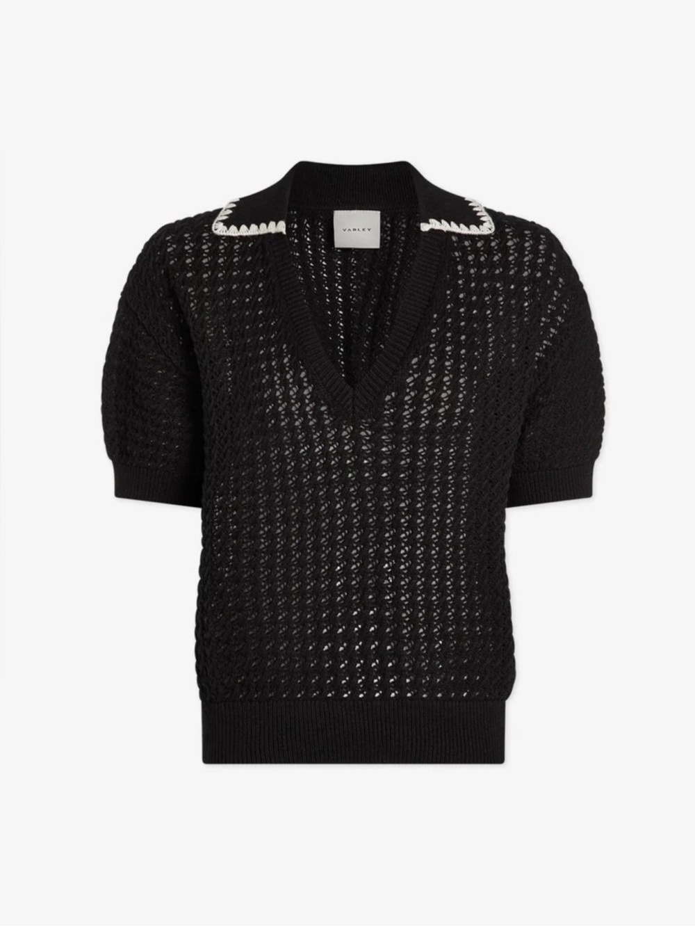 VARLEY Monte V Neck Knit Polo Top‎ Black/White Size Large